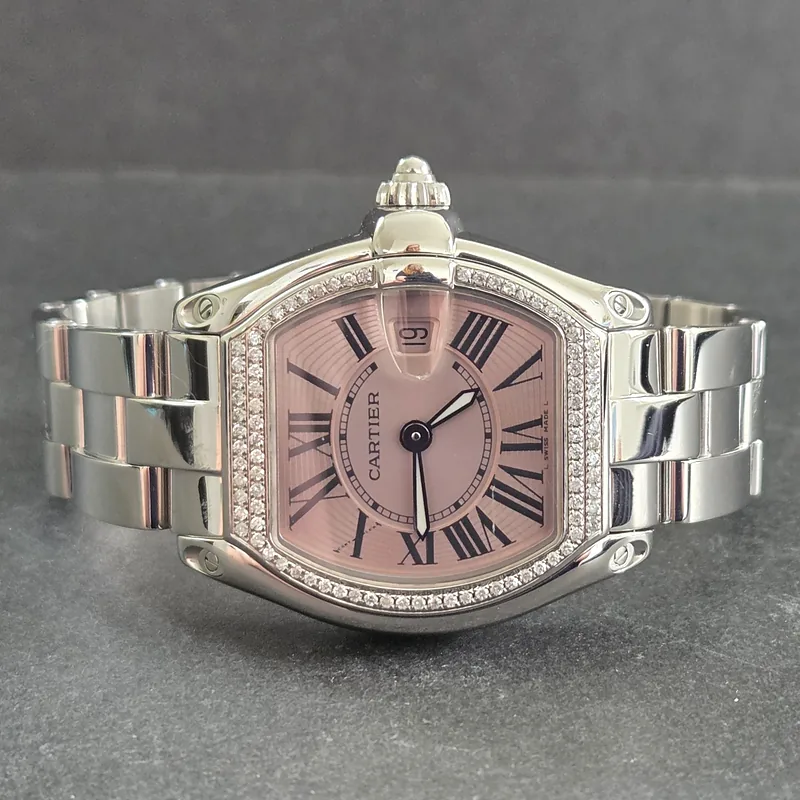 Cartier Roadster ref. 2675, pink dial with luminous hands and black roman numeral markers - clasp