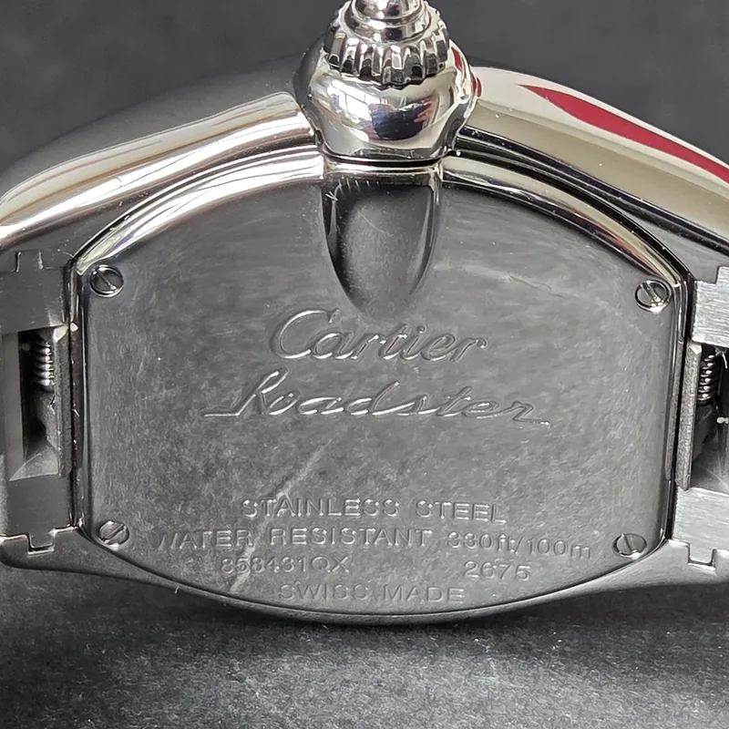 Cartier Roadster ref. 2675, steel dial with luminous hands and black roman numeral markers - bracelet