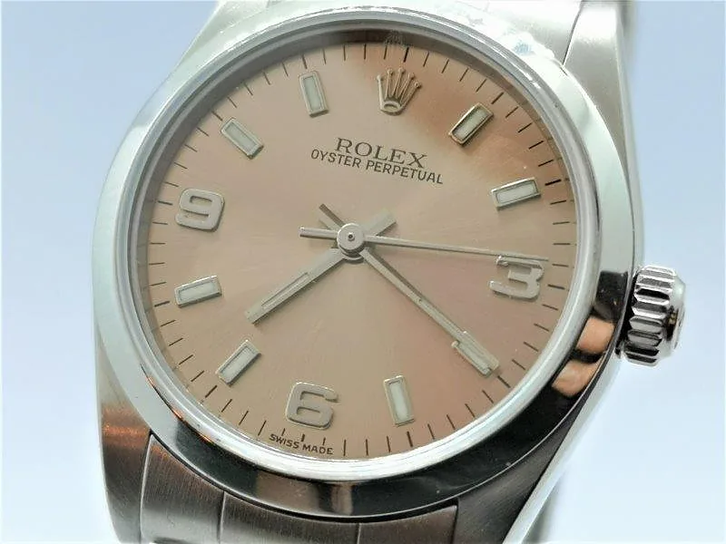 Rolex Oyster Perpetual 31mm ref. 77080, salmon pink arabic dial - front view