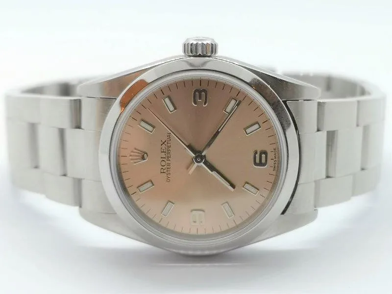 Rolex Oyster Perpetual 31mm ref. 77080, salmon pink arabic dial - dial close-up