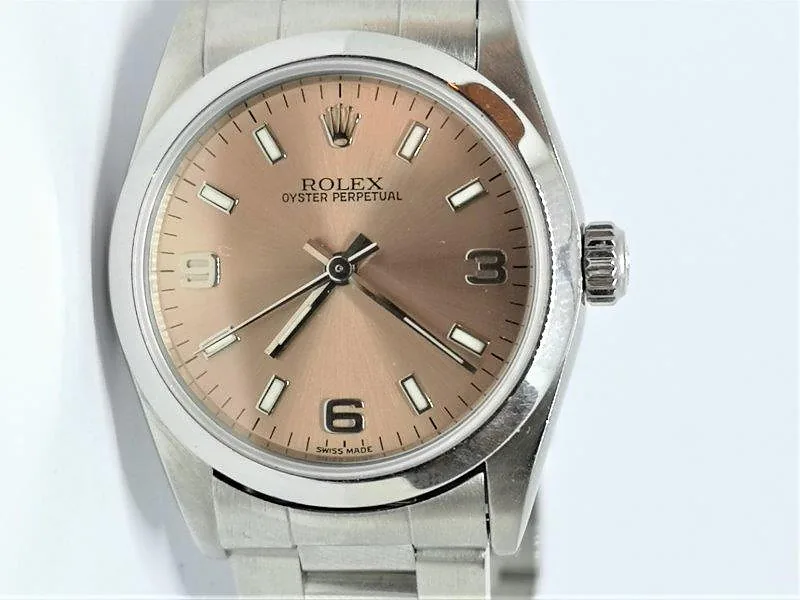 Rolex Oyster Perpetual 31mm ref. 77080, salmon pink arabic dial - side profile