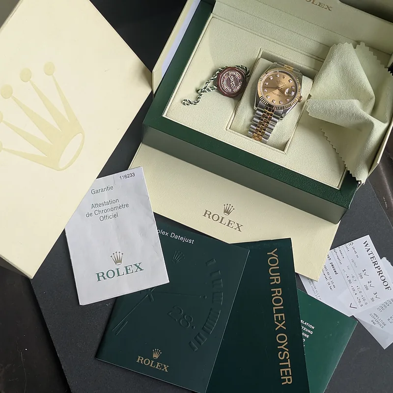 ROLEX DATEJUST 36MM ref. 116233, original champagne factory diamond dial - side profile