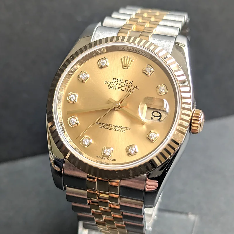 ROLEX DATEJUST 36MM ref. 116233, original champagne factory diamond dial - bracelet