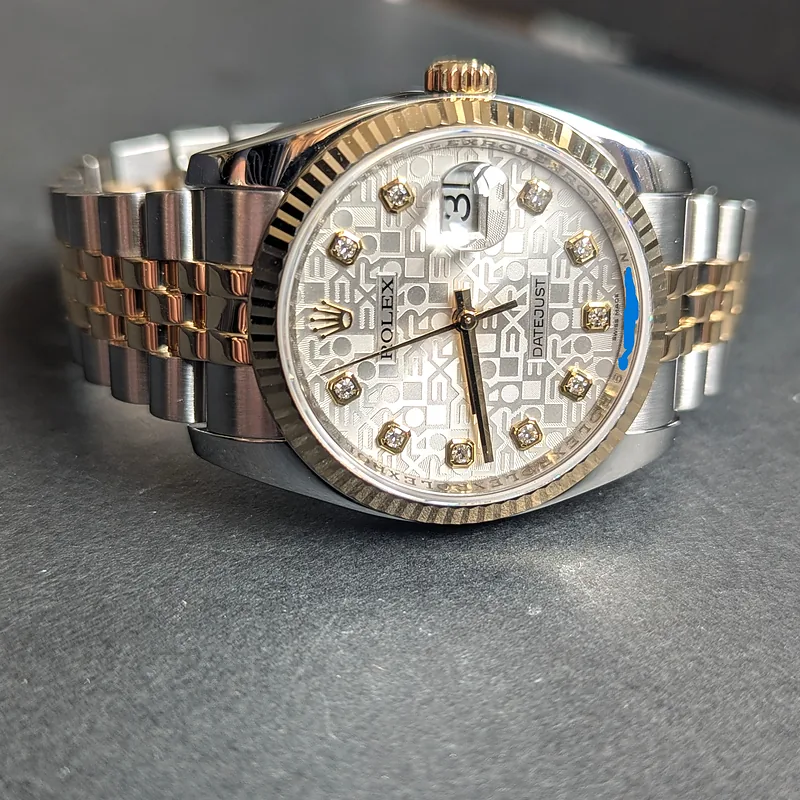 ROLEX DATEJUST 36MM ref. 116233, original silver jubilee diamond dial - dial close-up