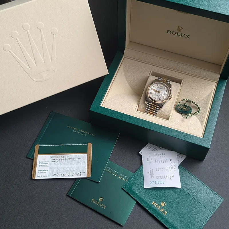 ROLEX DATEJUST 36MM ref. 116233, original silver jubilee diamond dial - side profile