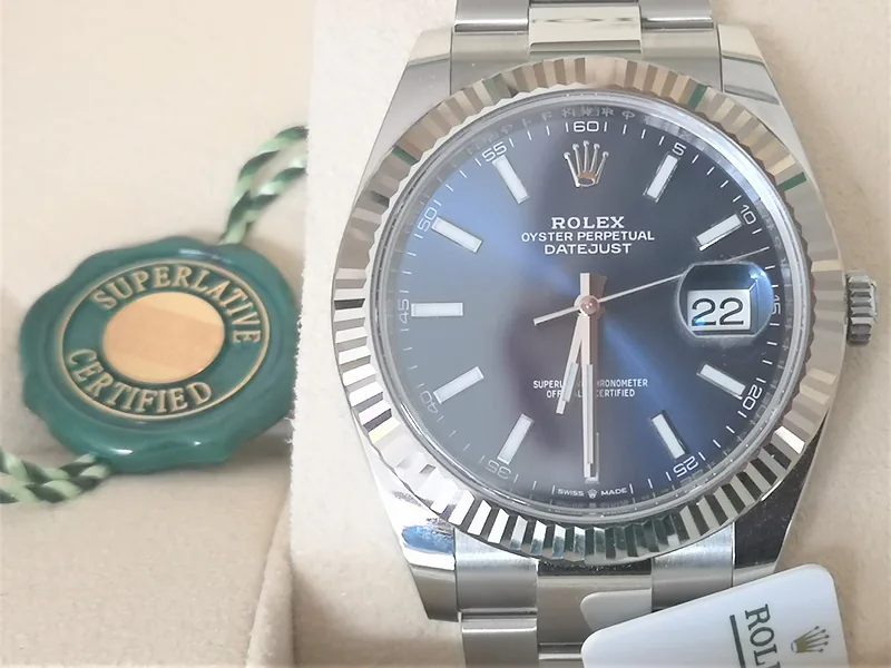 ROLEX DateJust 41mm ref. 126334, blue dial with batons - crown and case