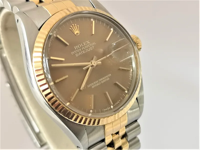 Rolex DateJust 36mm ref. 16013, brown with gold baton - front view