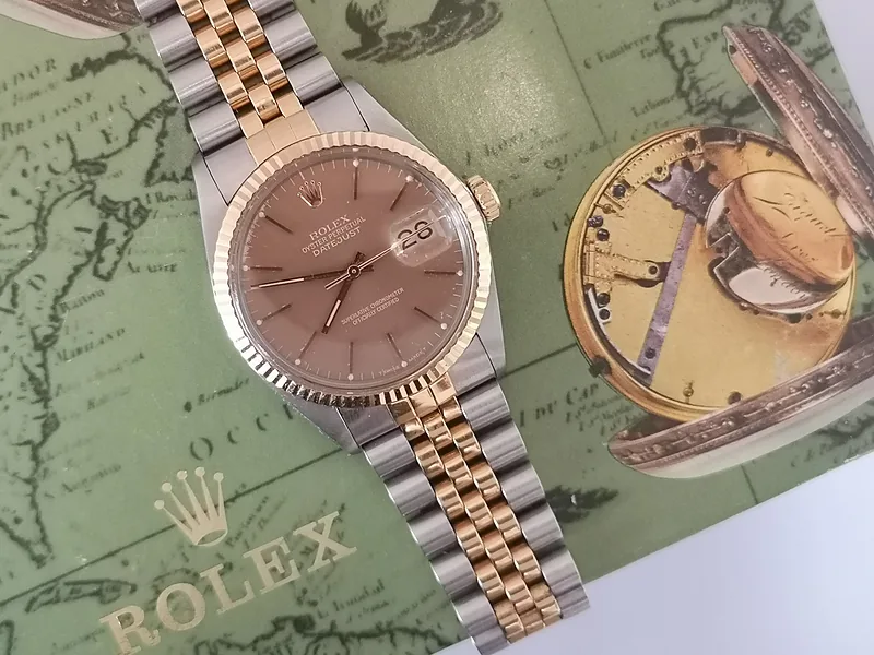 Rolex DateJust 36mm ref. 16013, brown with gold baton - clasp
