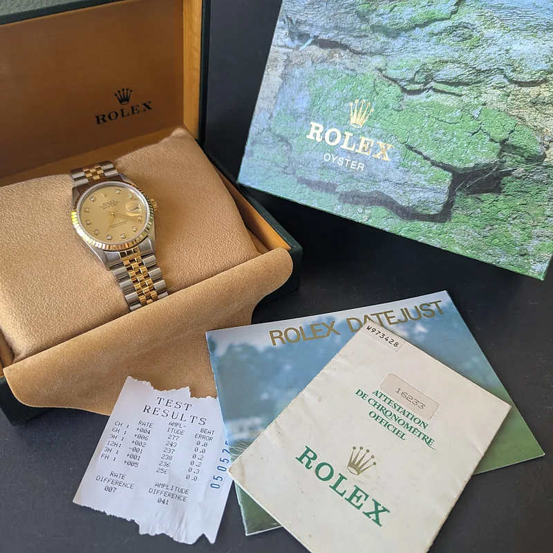 Rolex DateJust 36mm ref. 16233, champagne with original diamond dial - clasp
