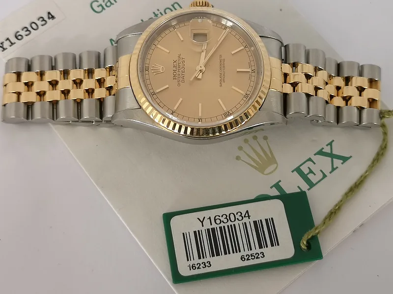 Rolex DateJust 36mm ref. 16233, champagne with gold baton hour markers - additional view