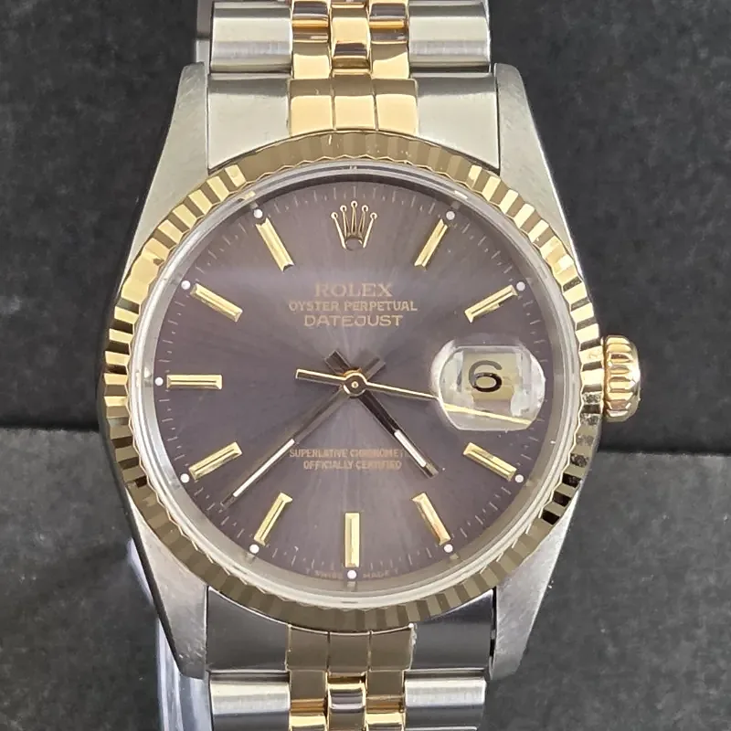 Rolex DateJust 36mm ref. 16233, grey with gold baton hour markers - bracelet