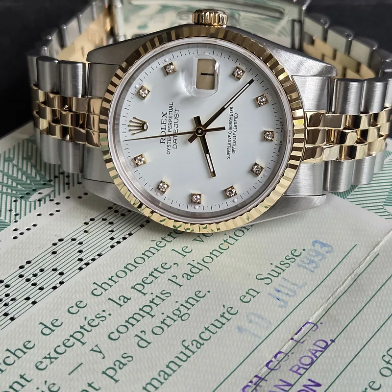 Rolex DateJust 36mm ref. 16233, white with big diamonds - side profile