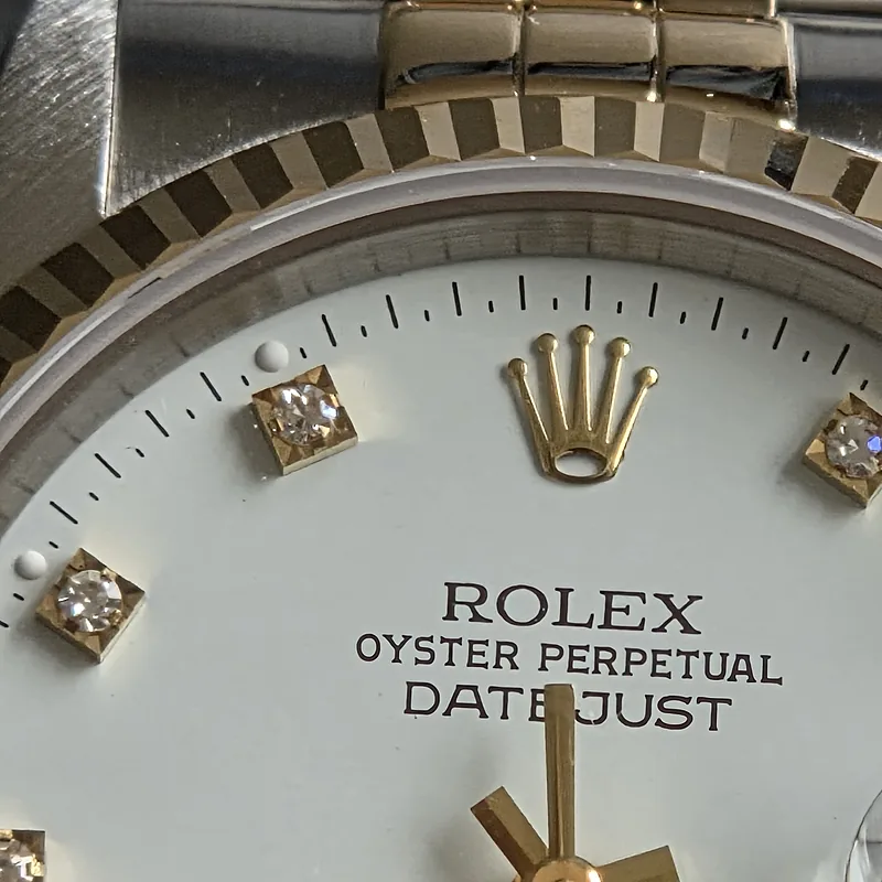 Rolex DateJust 36mm ref. 16233, white with big diamonds - crown and case