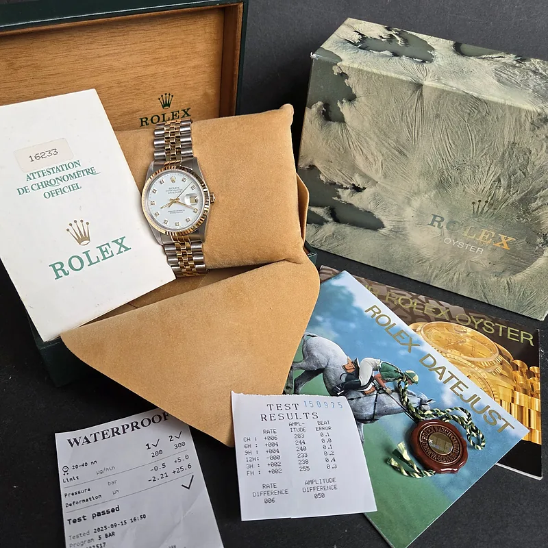 Rolex DateJust 36mm ref. 16233, white with big diamonds - bracelet