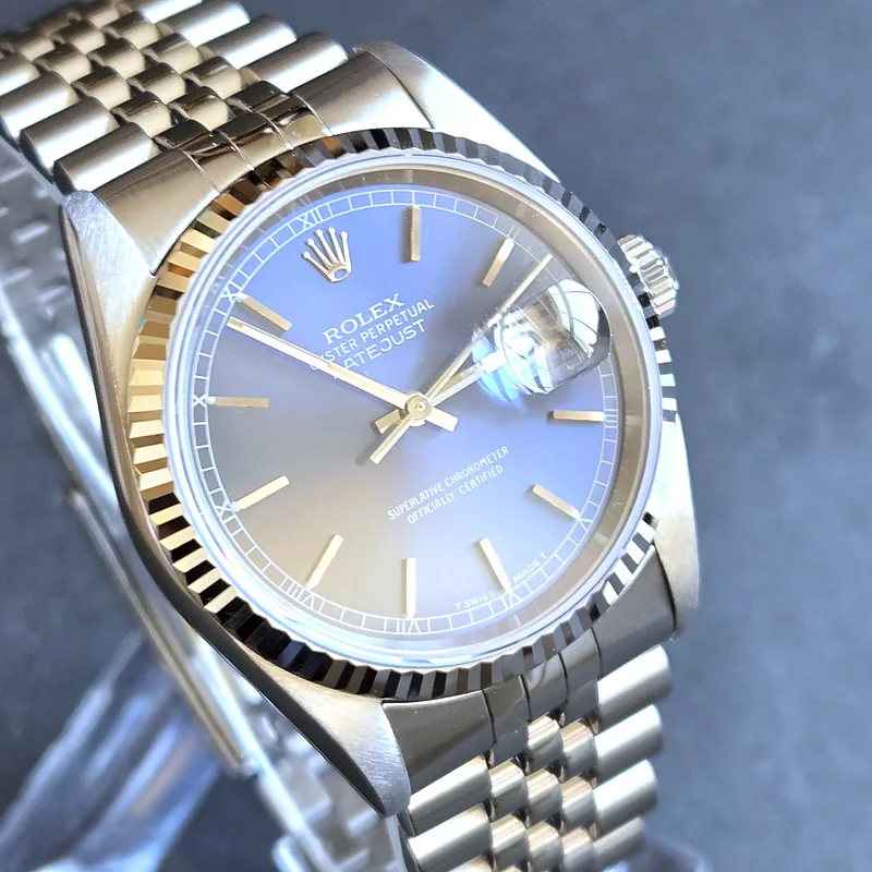 Rolex DateJust 36mm ref. 16234, blue with baton hour markers - front view