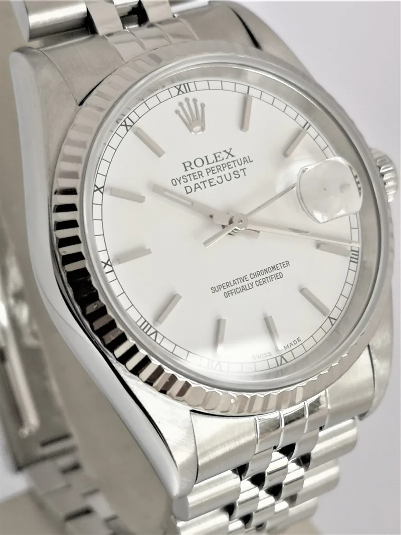 Pre-owned Rolex DateJust 36mm ref. 16234 2000, White effect with baton hour markers