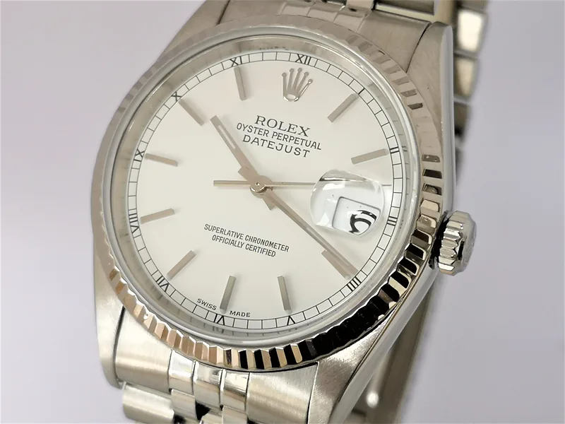 Rolex DateJust 36mm ref. 16234, white effect with baton hour markers - front view