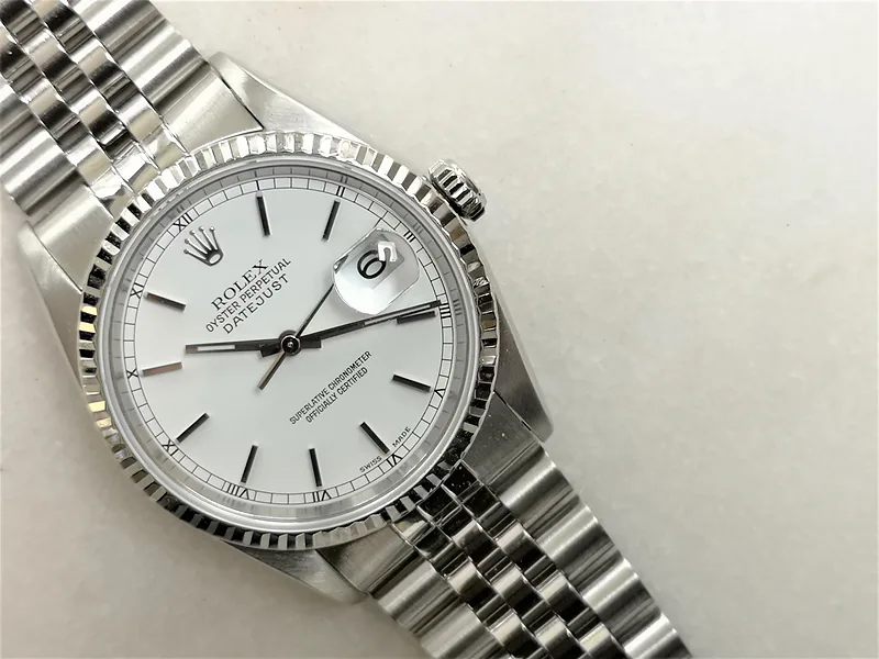 Rolex DateJust 36mm ref. 16234, white effect with baton hour markers - bracelet