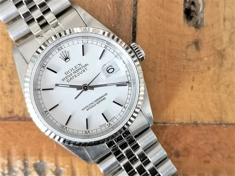 Rolex DateJust 36mm ref. 16234, white effect with baton hour markers - clasp