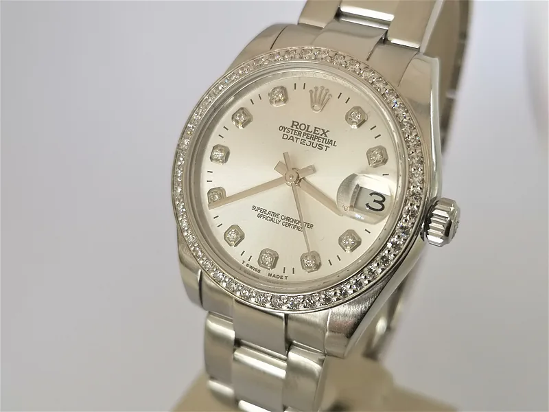 Rolex DateJust 31mm ref. 178240, aftermarket diamond dot dial - dial close-up