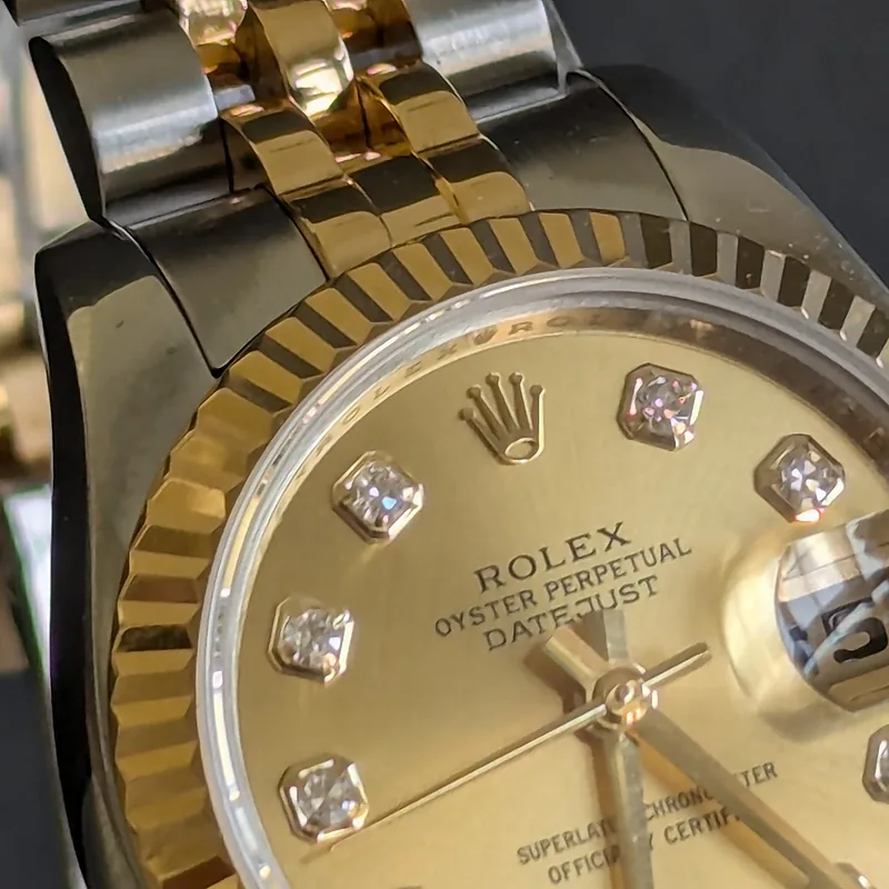 Rolex DateJust 26mm ref. 179173, original diamond dot dial - crown and case