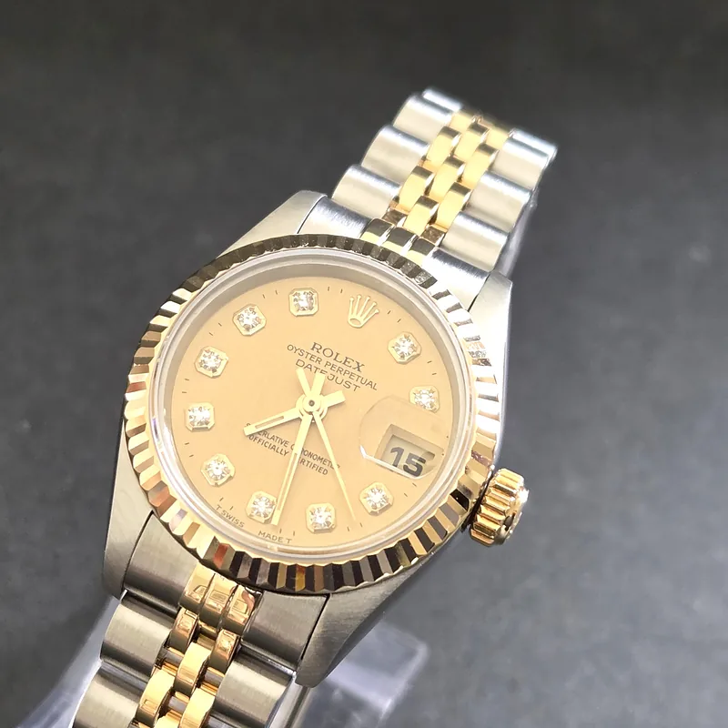 Rolex DateJust 26mm ref. 69173, factory champagne diamond dot dial - bracelet