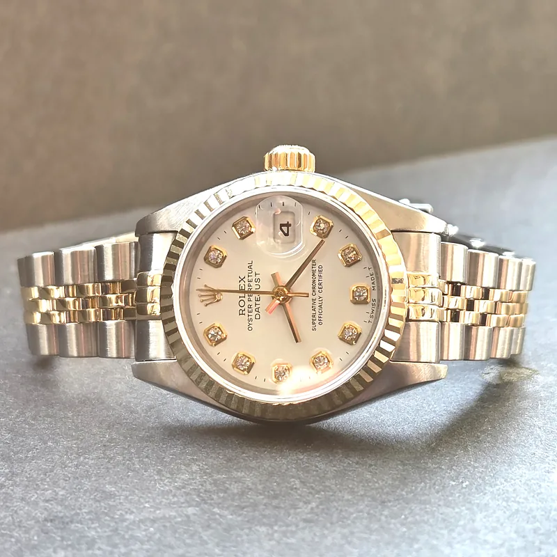 Rolex DateJust 26mm ref. 69173, factory white diamond dot dial - crown and case