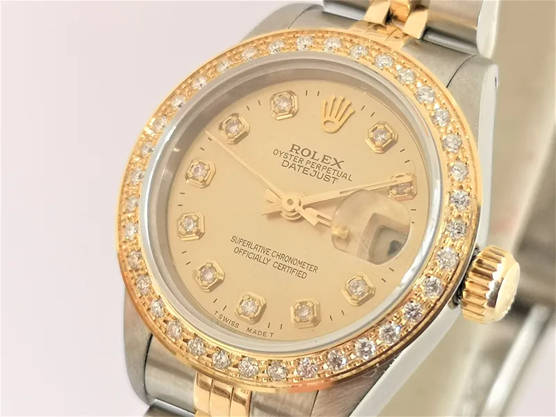 Rolex DateJust 26mm ref. 69173, custom champagne diamond dot dial - side profile