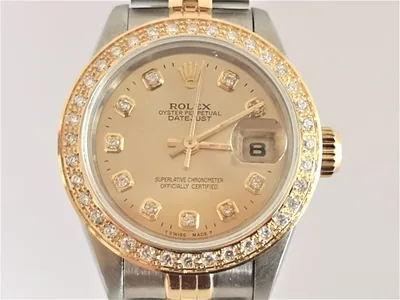 Rolex DateJust 26mm ref. 69173, custom champagne diamond dot dial - crown and case