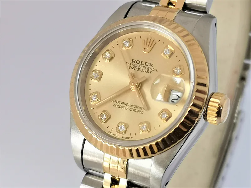 Rolex DateJust 26mm ref. 69173, champagne diamond dial - dial close-up