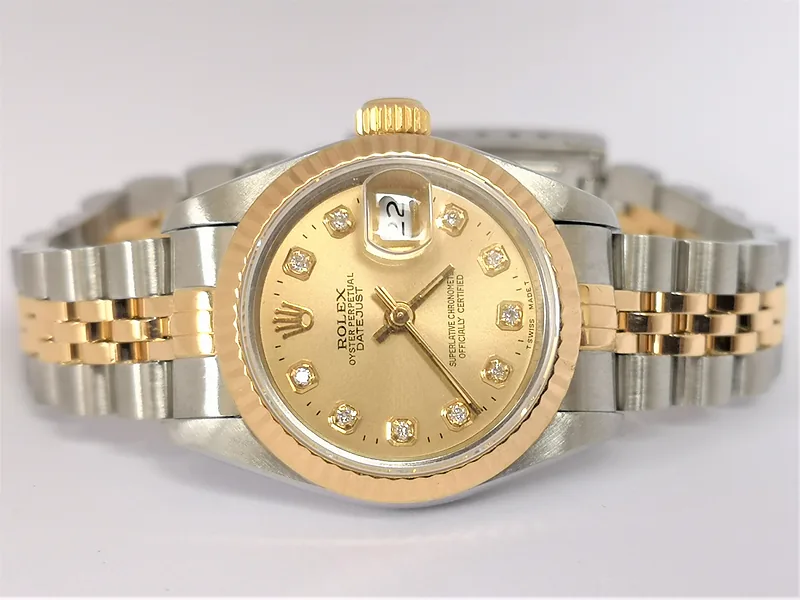 Rolex DateJust 26mm ref. 69173, champagne diamond dial - bracelet