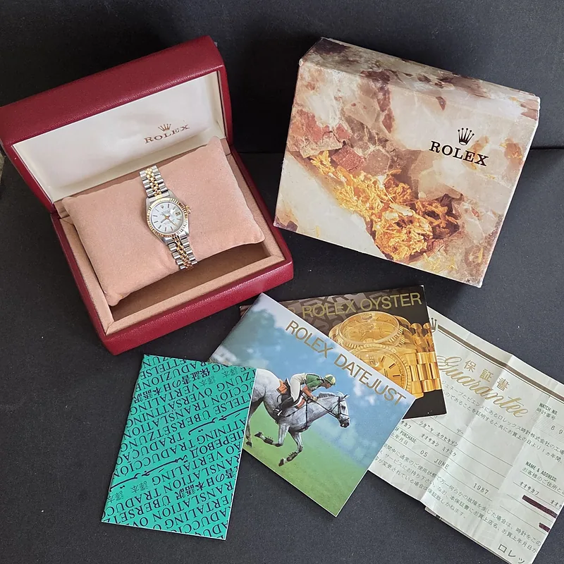 Rolex DateJust 26mm ref. 69173, white with gold batons - crown and case