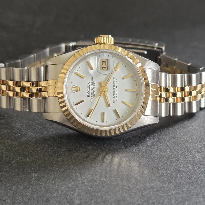 Rolex DateJust 26mm ref. 69173, white with gold batons - bracelet