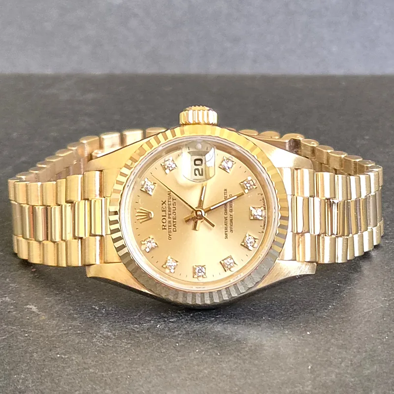 Rolex DateJust 26mm ref. 69178, champagne with diamond dial - side profile