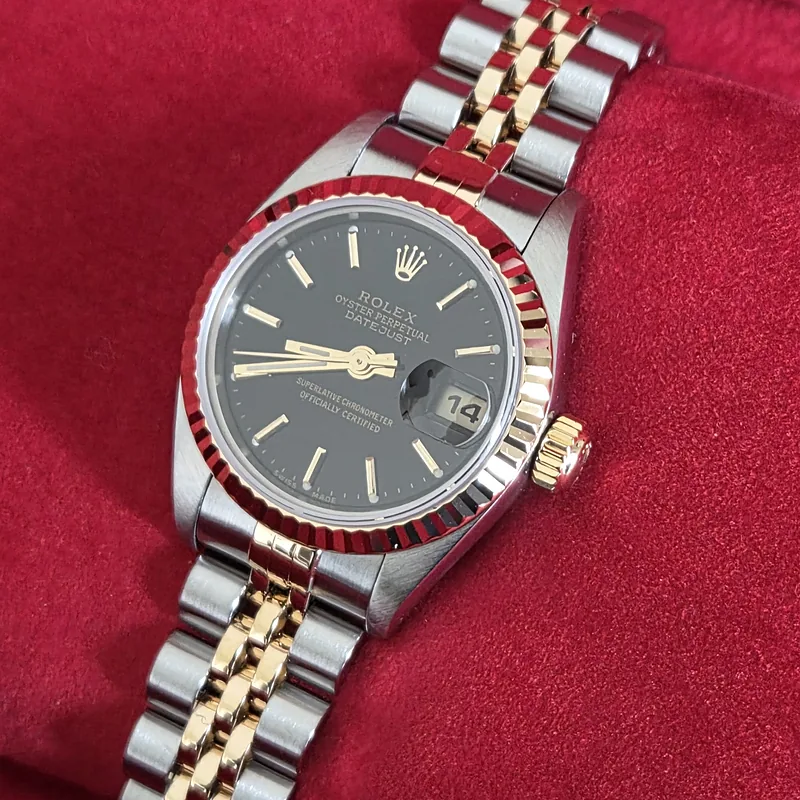 Rolex DateJust 26mm ref. 79173, black with gold batons - crown and case