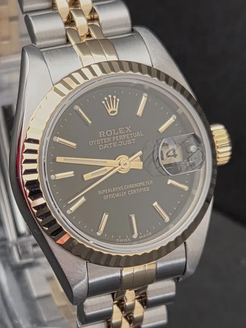 Pre-owned Rolex DateJust 26mm ref. 79173 2000, Black with Gold Batons