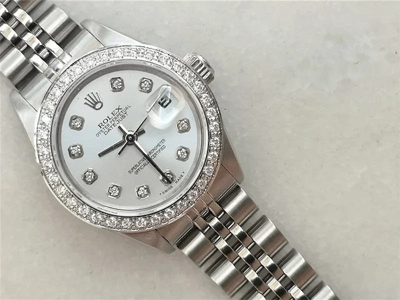 Rolex DateJust 26mm ref. 79174, custom diamond dot dial - dial close-up