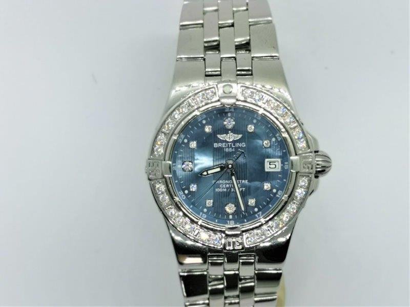 Breitling Starliner-Acier ref. A71340, blue with original diamond dot dial - side profile