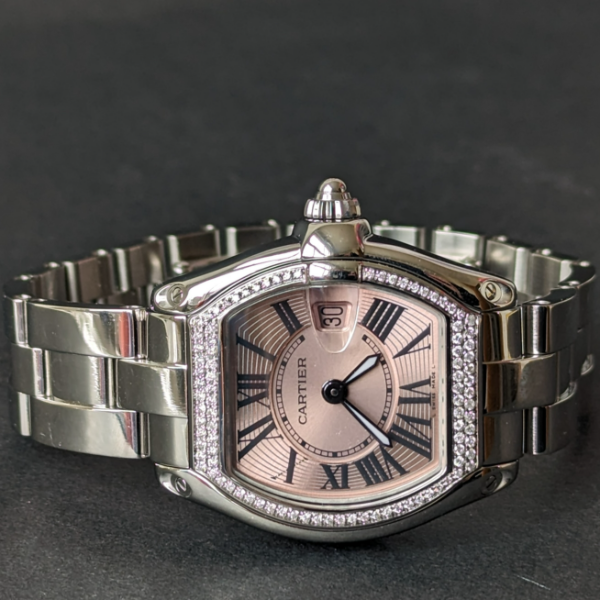 Pink dial Cartier Roadster front