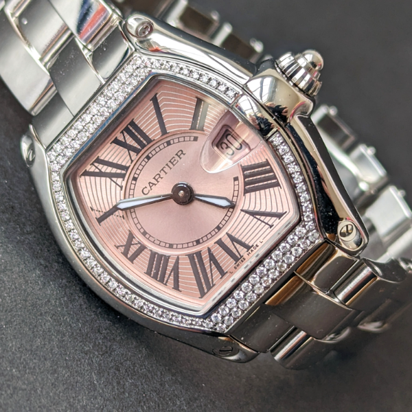 Pink dial Cartier Roadster side