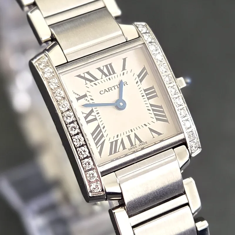 Ladies' Cartier Tank Française 2384 — Stainless Steel with Diamon front