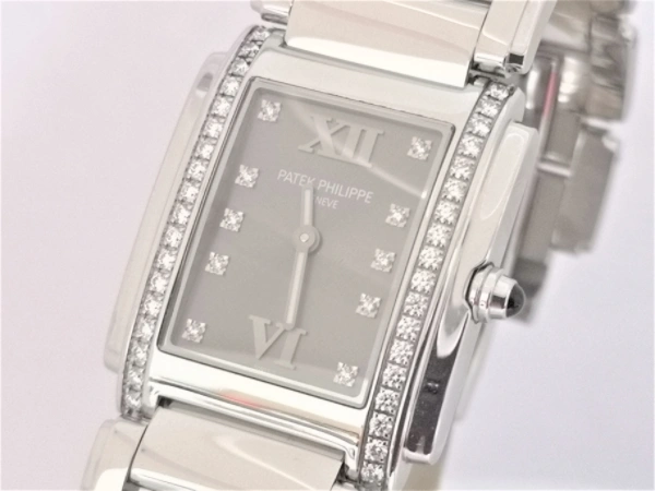 Patek Twenty4 with diamonds on a grey dial front