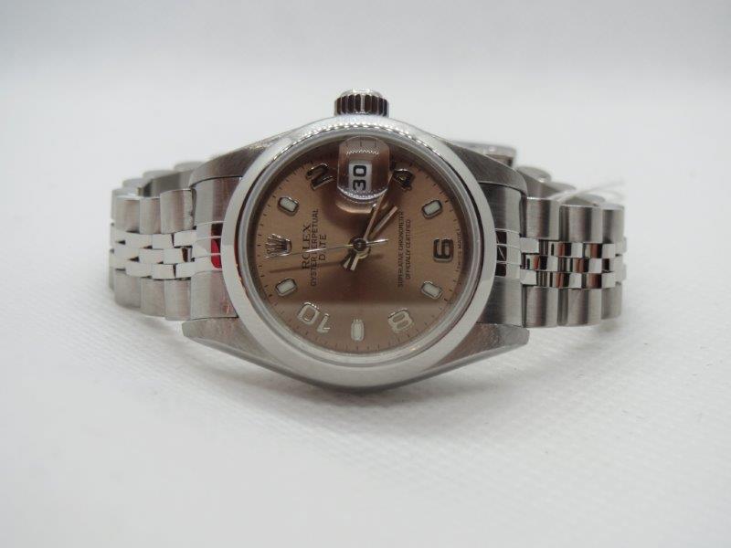 A more distinctive Ladies Rolex Date with Salmon dial. side