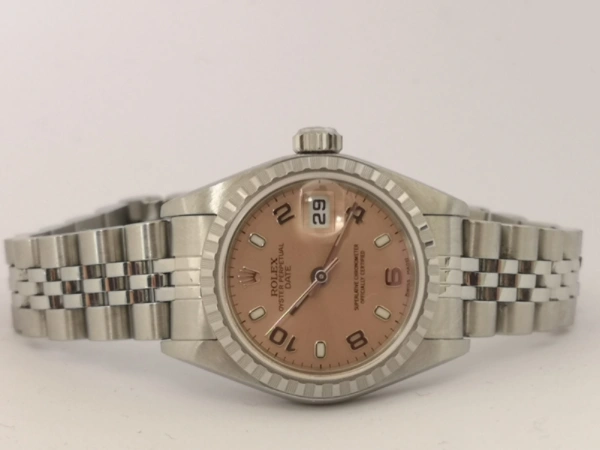 26mm pink ladies Rolex Date  side