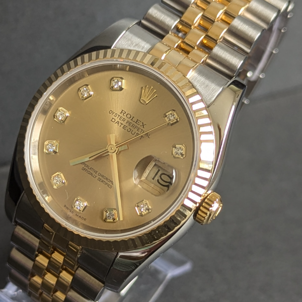 36mm datejust big diamond dial concealed clasp Rolex side