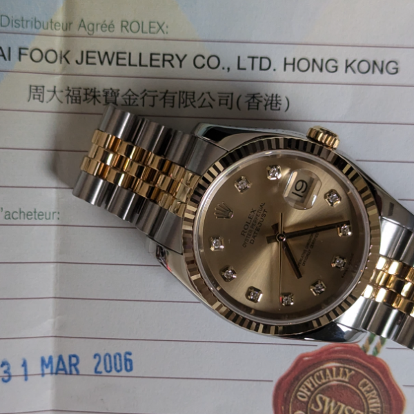 36mm datejust big diamond dial concealed clasp Rolex crown