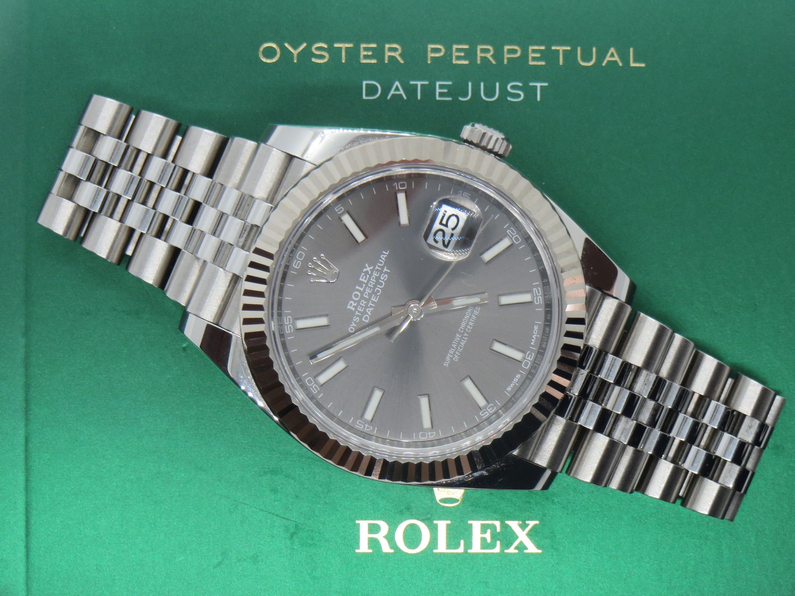 ROLEX DATEJUST ref. 126234, rhodium with baton hour markers - front view