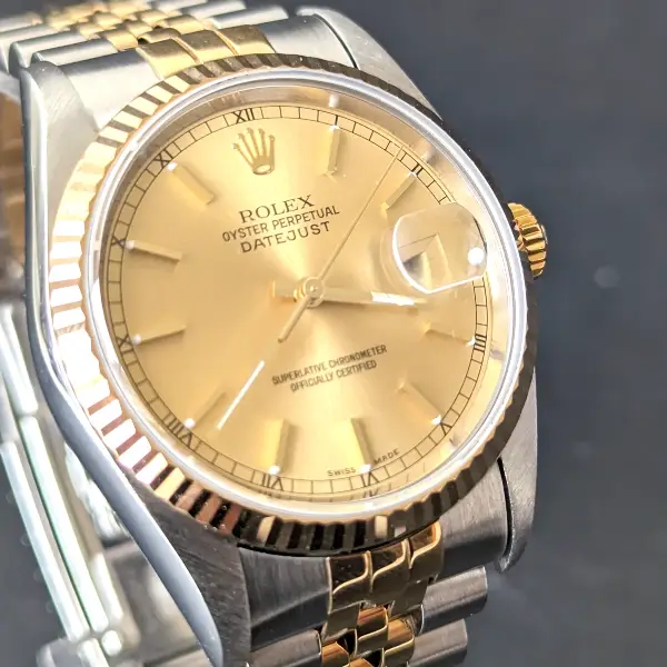 36mm steel and gold datejust preowned front
