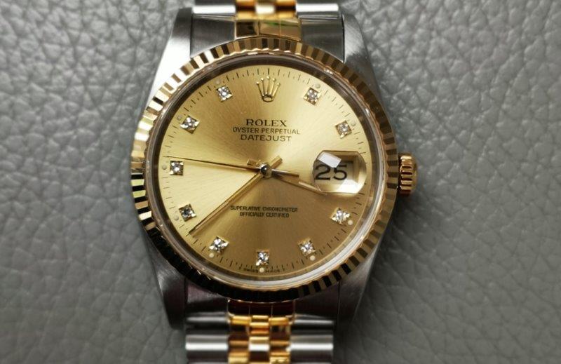36mm Datejust in Steel and Gold with Champagne and Diamond Dot Dial  front