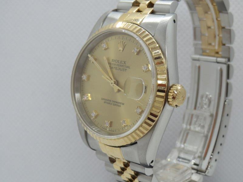 36mm Datejust in Steel and Gold with Champagne and Diamond Dot Dial  clasp